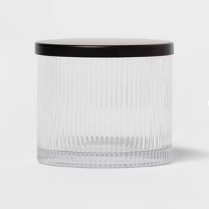 Ribbed Glass Canister Black - Threshold: Metal Lid, Clear Bathroom Jar